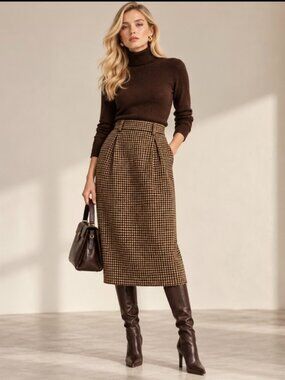 Dior Brown Houndstooth Pencil Skirt